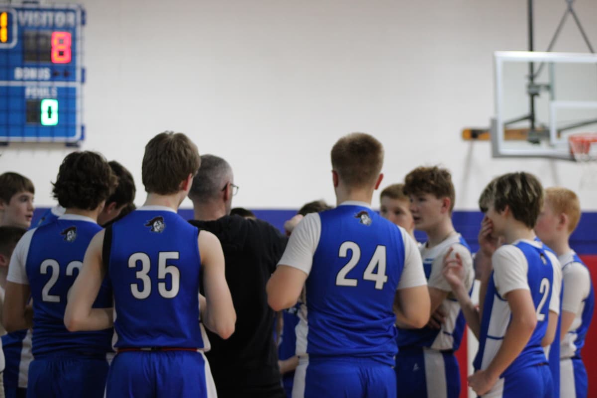 Basketball team huddle
